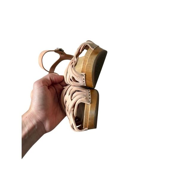 Anthropologie Swedish Hasbeens Braided Sky High Clogs Leather Wood size 39 Peach - Picture 14 of 15